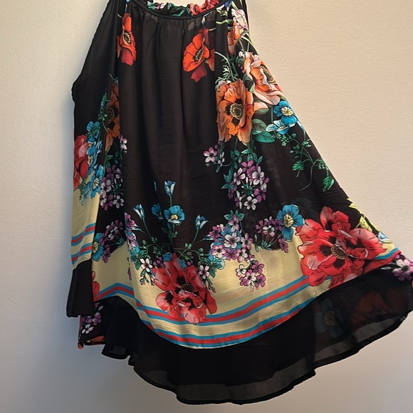 Johnny Was two pc Black Floral silky Set peek shoulder blouse flared pants L - Picture 4 of 10